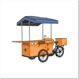 Bike food cart cartoon illustration Posters and Art